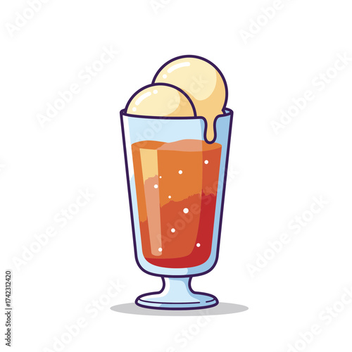 Ice cream sundaes in a tall glass with scoops and syrup
