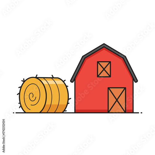 barn and hay bale on farm with simple style