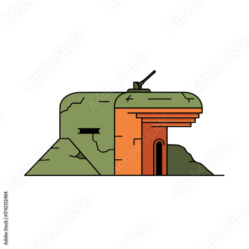 Military tank with camouflage colors and turret on white background