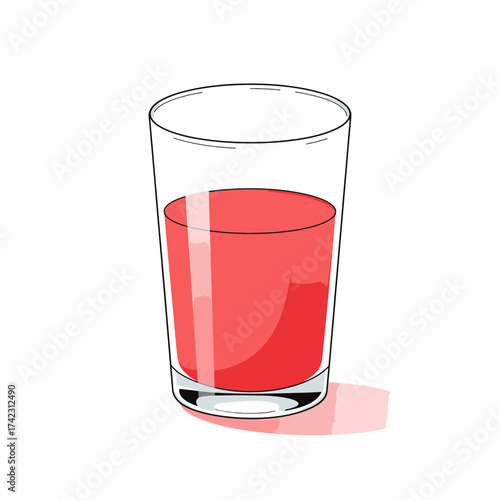 Glass of red beverage with reflection and shadow on white background