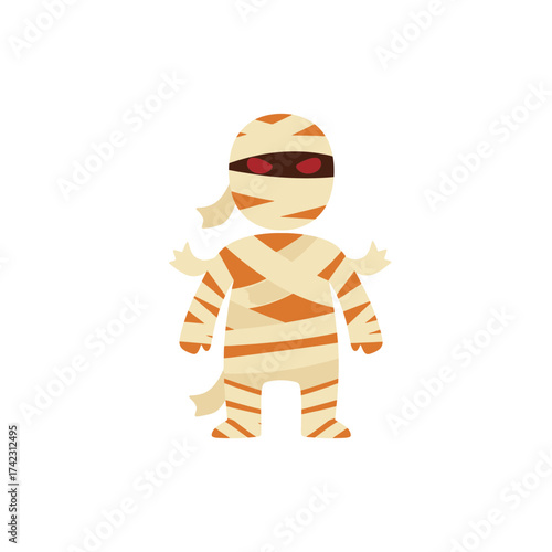 Cartoon mummy character with bandages and dark eyes for games and storytelling