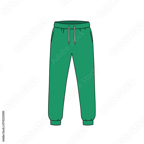 Green jogger pants with drawstring and cuffed ankles