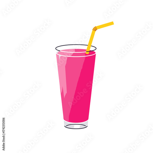 Pink beverage in tall glass with straw for refreshment and drinking