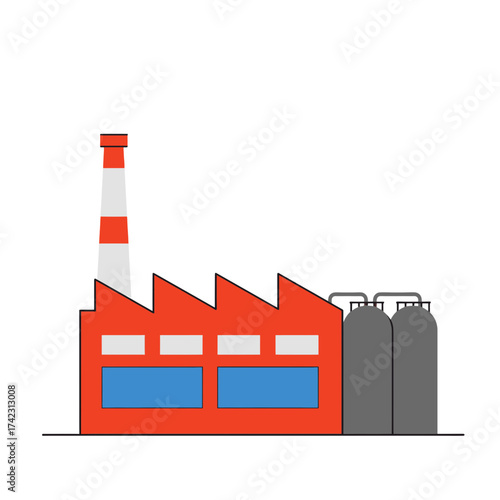 Industrial factory with smoke stacks and storage tanks