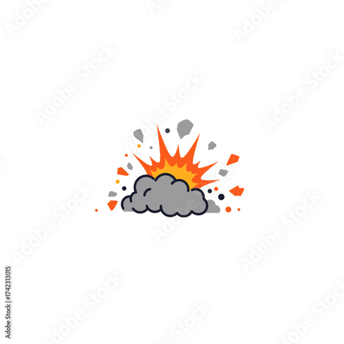 explosive cloud with sparks and debris on white background