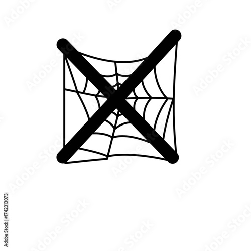 black spider web with crossing sticks showing on white background