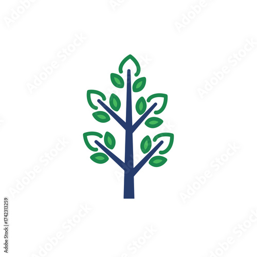 stylized tree with green leaves and blue branches suitable for branding