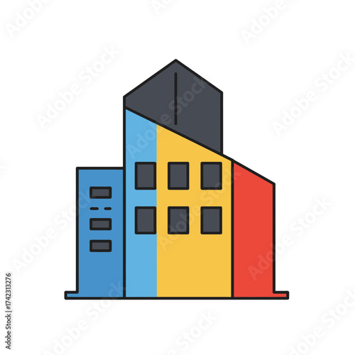 Colorful city buildings with modern design for urban environment