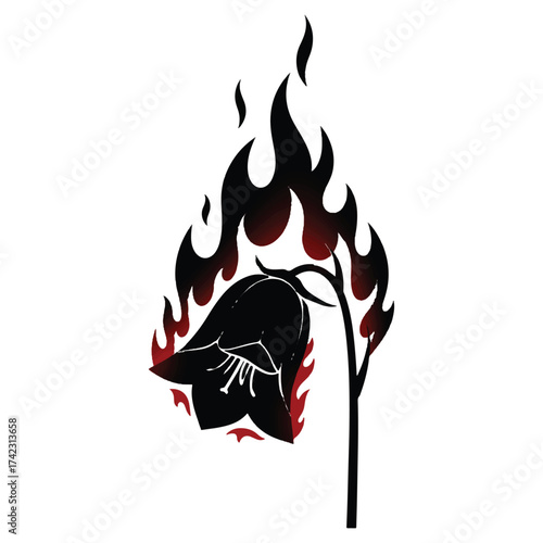 Burning bellflower illustration digital artwork flower engulfed in flames