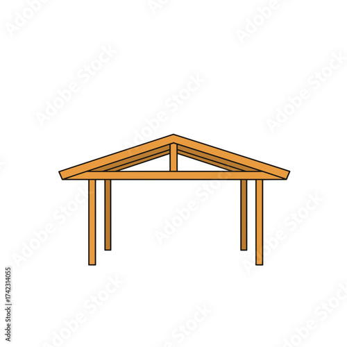 Wooden outdoor patio cover with sloped roof structure