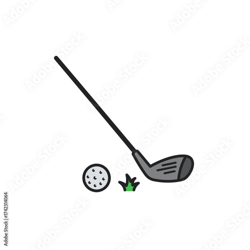 Miniature golf club with ball and patch on white background