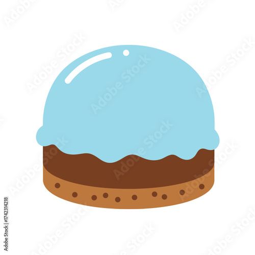 Ice cream scoop with blue and chocolate flavors on cookie base