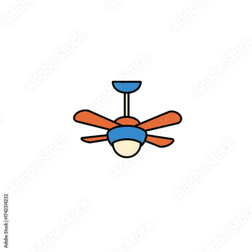 Colorful ceiling fan with wooden blades and light fixture