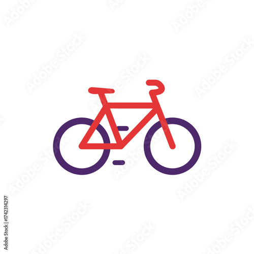 Minimal style bicycle with red frame and dark purple wheels