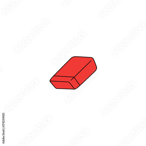 Red rectangular eraser with black outline isolated on white background