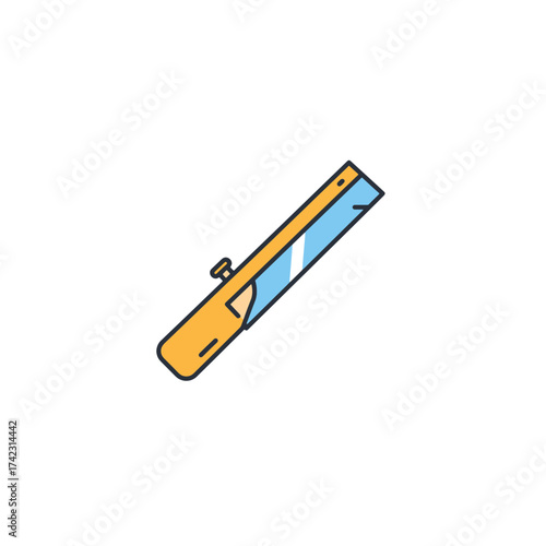 Stylized hand saw with blue and orange handle for carpentry tools