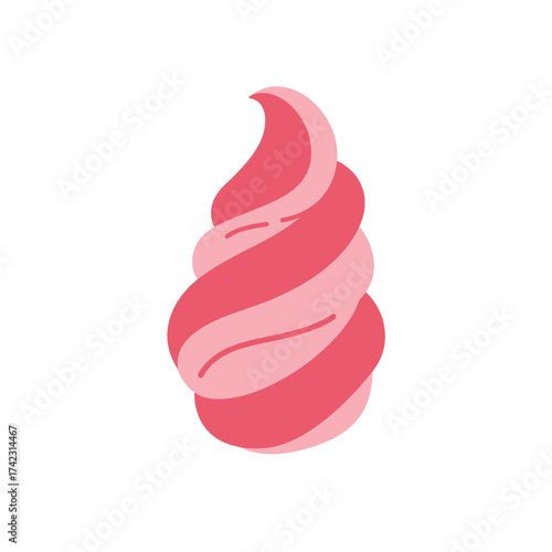 Swirl soft serve ice cream in pink shades for dessert presentation