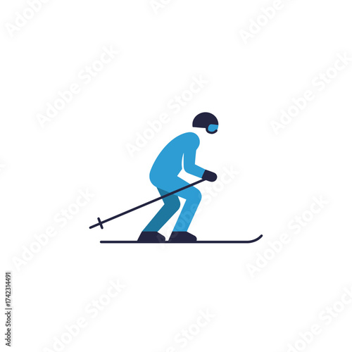 Skier in motion with equipment on snow mountain