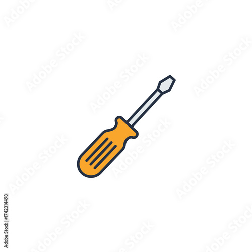 Flat screwdriver with orange handle and metallic shaft for repair work