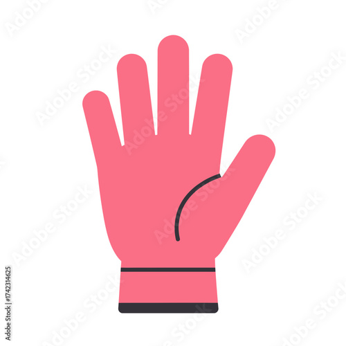 Pink rubber cleaning glove with black trim on white background
