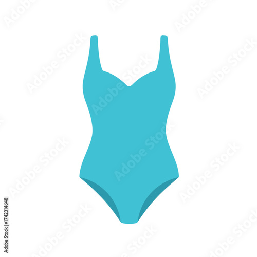 Blue one-piece swimsuit with shoulder straps on white background