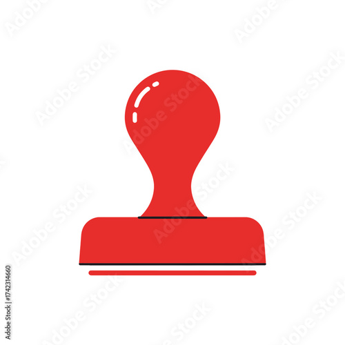 Red rubber stamp with wooden handle for marking documents
