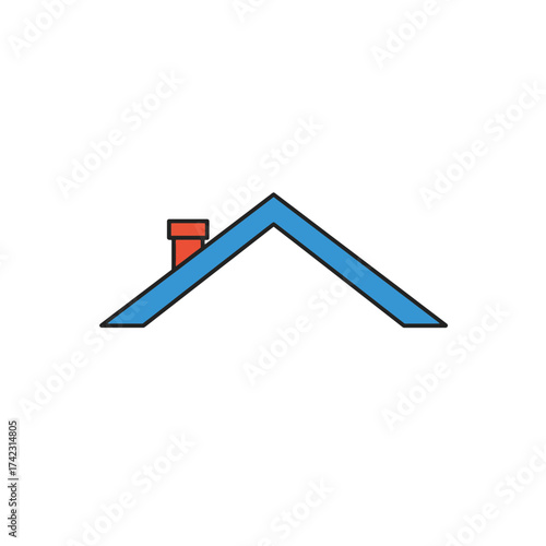 Simple house roof with chimney on white background