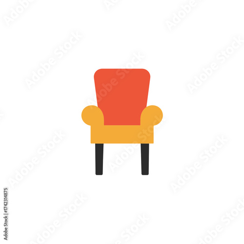Stylized armchair with rounded backrest and bold colors for interior design