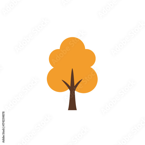 Fall tree with orange leaves and brown trunk for seasonal decor