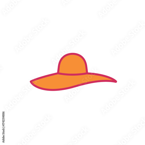 Stylized wide-brim hat with orange top and brim on white background