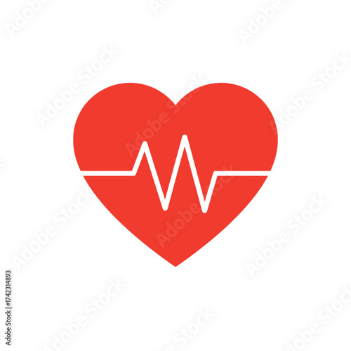 red heart with heartbeat line symbol for health and medical themes