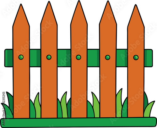Orange picket fence with green grass and leaves  fence, picket fence, garden, yard vector illustration EPS file download.
