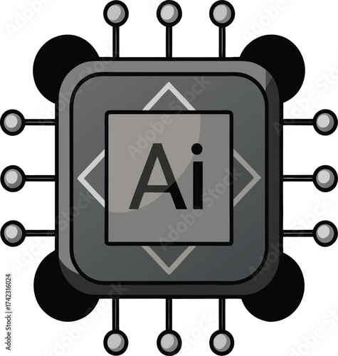 Artificial intelligence chip icon with AI lettering technology vector illustration EPS file download.
