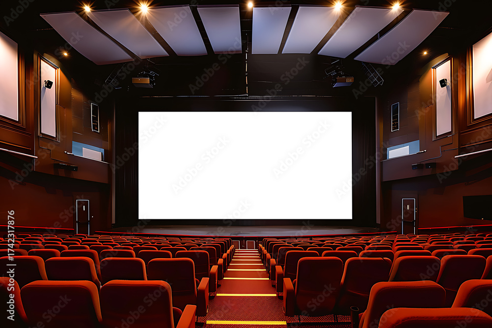 Fototapeta premium 白いスクリーンが輝く映画館の内観