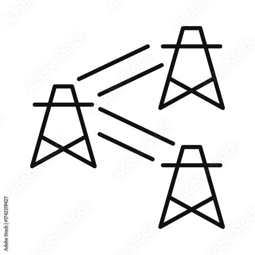 Vector icon of high voltage transmission line showing towers and cables in a clear and simple design