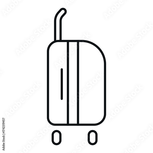 Linear icon of a suitcase on wheels, created for travel and adventure lovers.