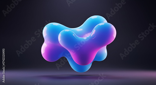 Abstract 3D Rendering of a Smooth Liquid Shape with Blue and Pink Gradients