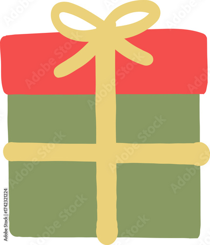 Christmas Gift Clipart, Cute Red Holiday Present Vector Illustration