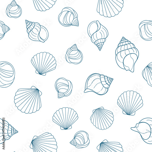 A charming collection of various seashell outlines arranged in a delightful pattern.