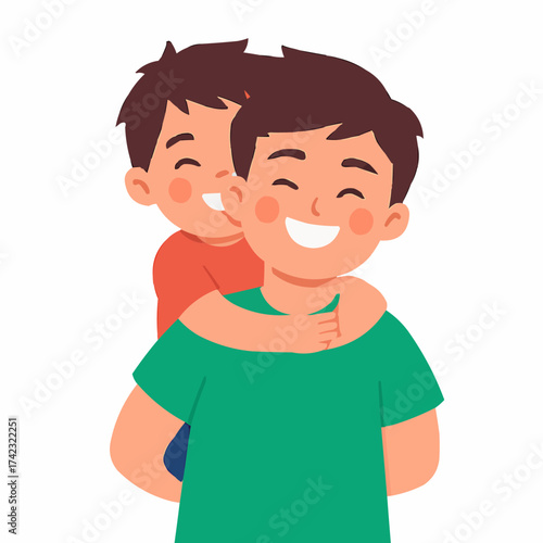 Brother Carrying Sibling Piggyback Vector 