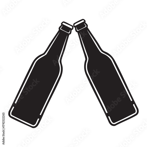 Two Clinking Beer Bottles - Cheers Celebration Vector Icon