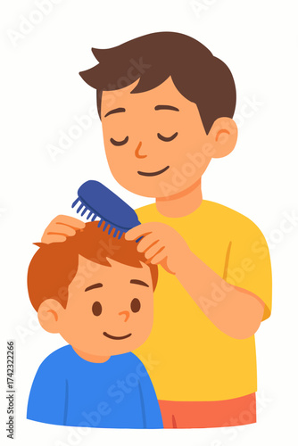 Brother Brushing Sibling’s Hair Vector