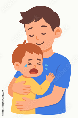 Brother Comforting Crying Sibling Vector