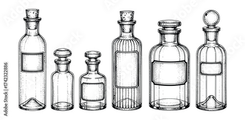 Set of Antique Glass Bottles with Corks