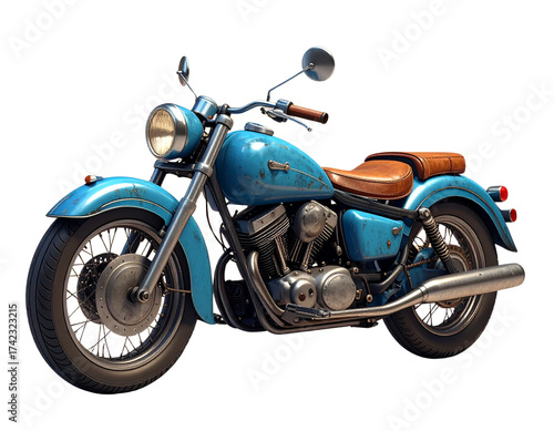 Classic Blue Vintage Motorcycle with Retro Styling PNG