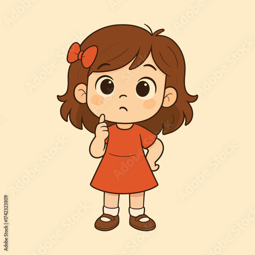 Cartoon girl character thinking illustration vector art for kids education and creative design projects