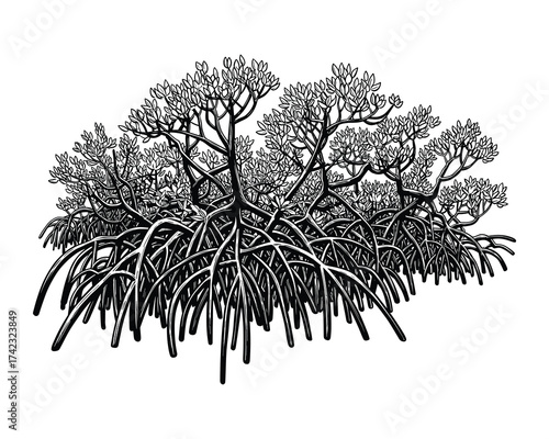 Mangrove forest engraving