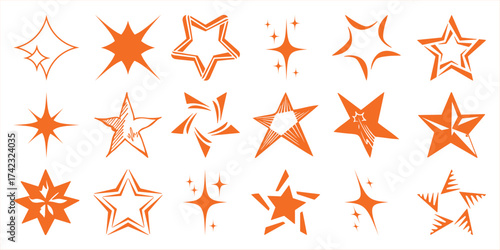 Collection of Orange Star and Sparkle Icons in Various Styles