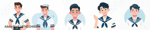 Sailor's Embrace A Collection of Joyful Male Characters Dressed as Sailors Expressing Happiness