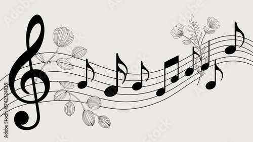 Music notes floral clef melody harmony rhythm song composition score musical stave treble bass octave chord tune concert symphony orchestra instrument art design illustration graphic creative artistic